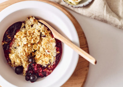 Apple & Blackcurrant Crumble With Hazelnut Topping