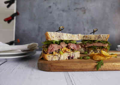 Steak Sandwich with Blackcurrant and Cashew Nut Bloomer